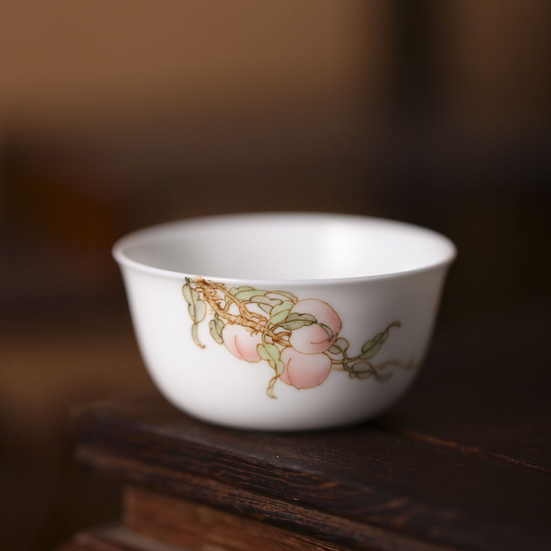 自慢堂 -小鸡缸杯釉中彩桃子-手工陶瓷