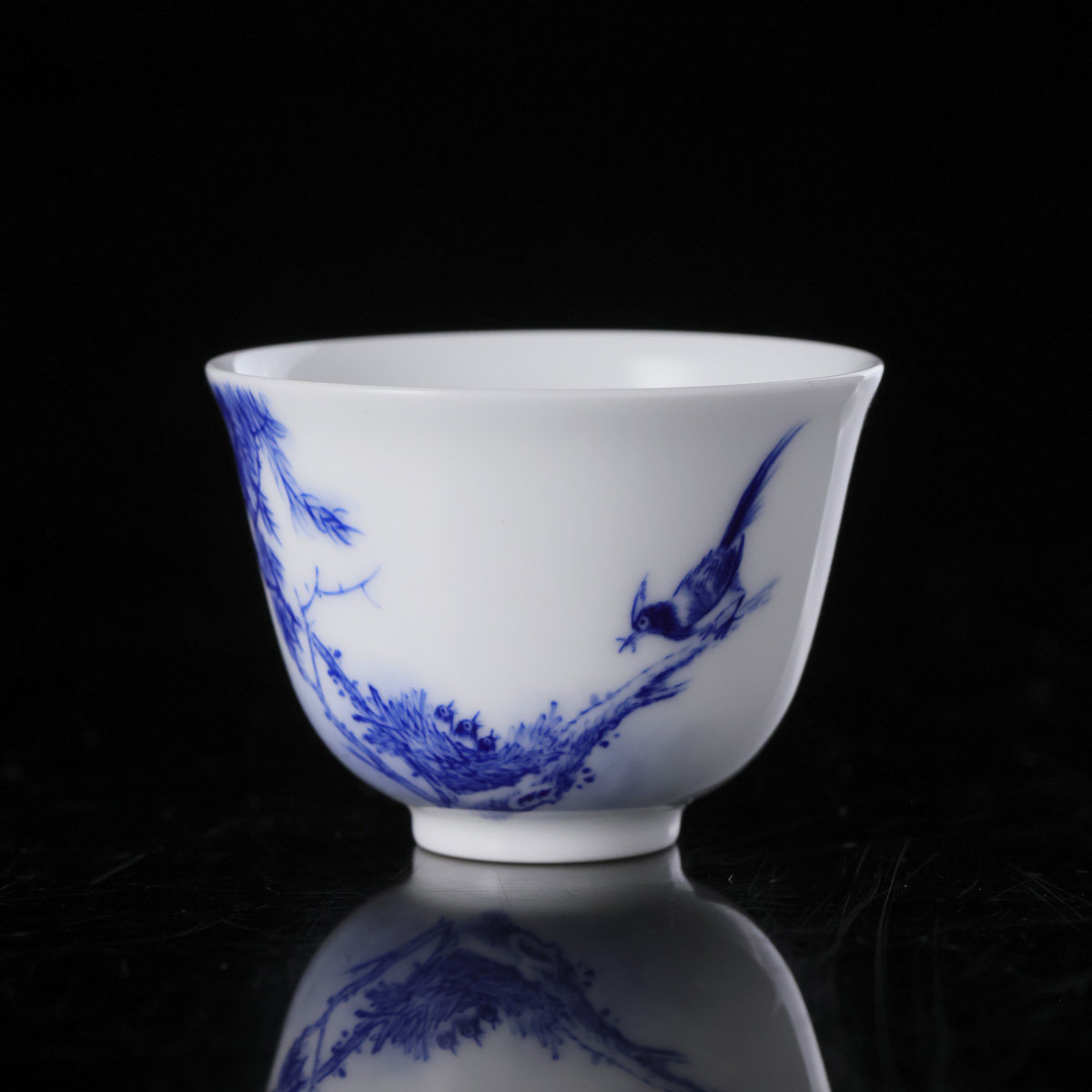 九段烧-妙手青花-卢雁杯花鸟饮杯-陶瓷 手绘有差异