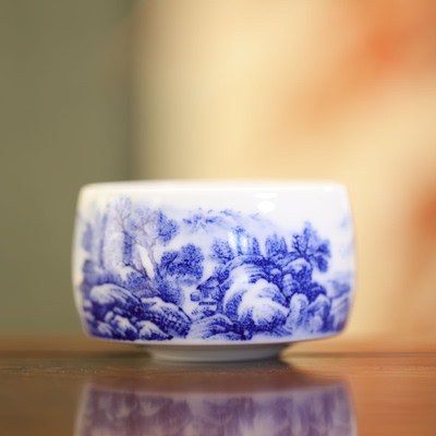 九段烧-妙手青花夏景禅定杯-陶瓷主人杯全手工手绘有差异
