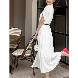 23姆米重磅真丝连衣裙女夏2026新款 字ol长裙 宽松系带收腰桑蚕丝a