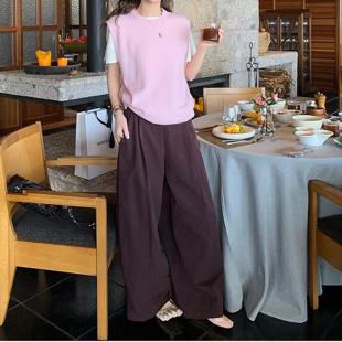 百搭气质 时尚 一键出门棉麻质感米棕色压褶廓形气球休闲裤 2026春款