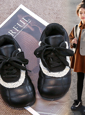 官网C&K女童黑色小皮鞋2026新款春季软底儿童女孩豆豆鞋公主单鞋