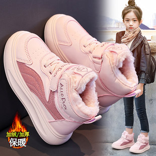 官网C&K女童棉鞋2025新款冬季儿童运动板鞋皮面加绒女孩大棉保暖