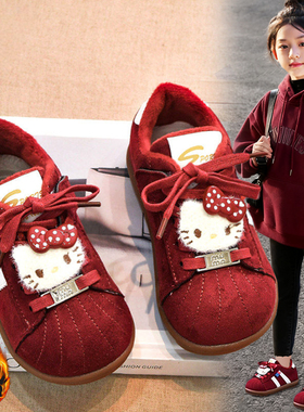 官网C&K红色棉鞋女童鞋2025新款冬季儿童加绒运动鞋女孩新年板鞋