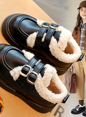 官网C&K儿童棉鞋女童保暖冬季新款女孩黑色皮鞋加绒时尚宝宝冬鞋