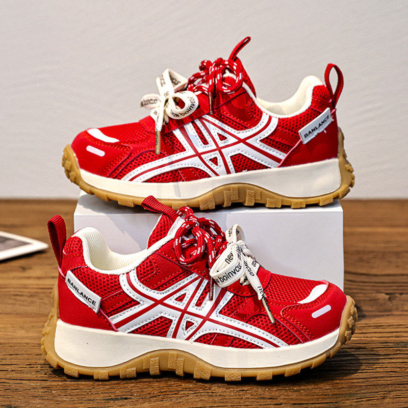 官网C&K女童鞋子红色本命年春季新款儿童运动鞋透气网面老爹网鞋