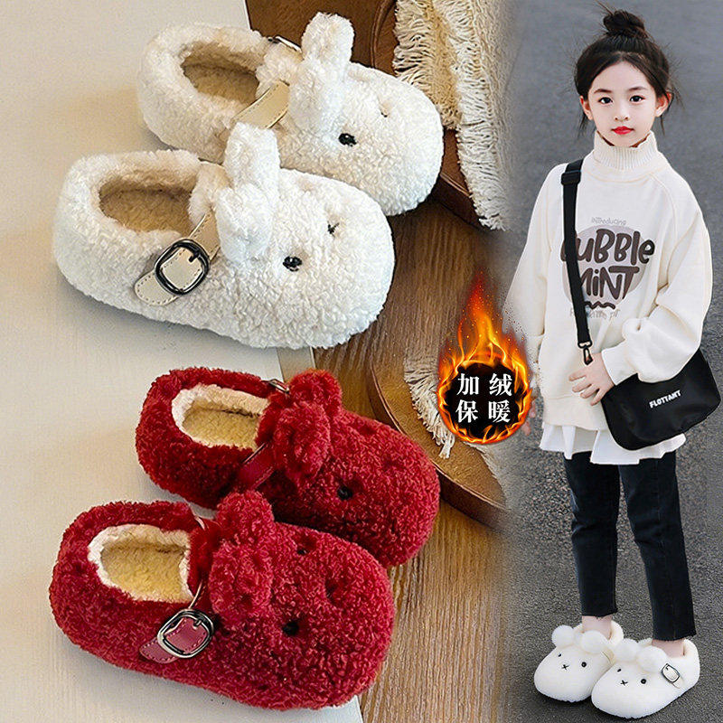 官网C&K女童棉鞋2026新款春季儿童红色毛毛鞋加绒保暖宝宝勃肯鞋