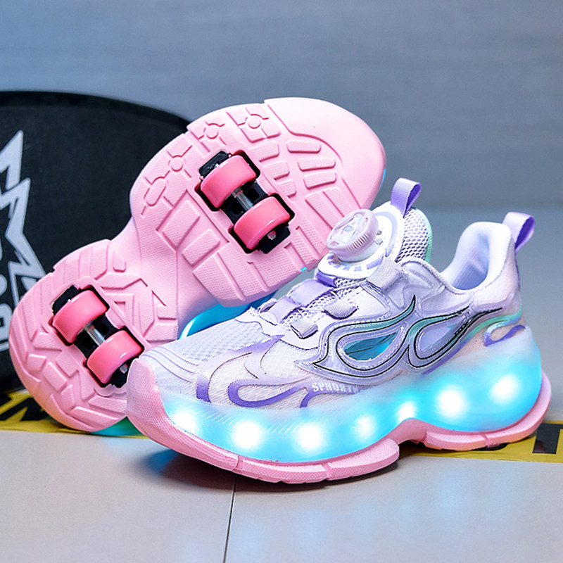 官网C&K女童暴走鞋夏季新款儿童轮滑鞋镂空透气亮灯公主女孩溜冰