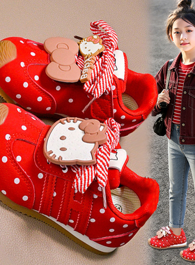 官网C&K红色新年女童鞋2026新款春季儿童软底运动德训鞋女孩防滑