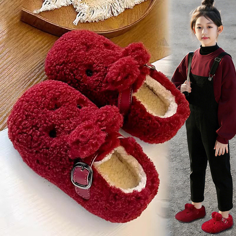 官网C&K女童红色棉鞋2026新款冬季加绒保暖儿童勃肯鞋女孩本命年