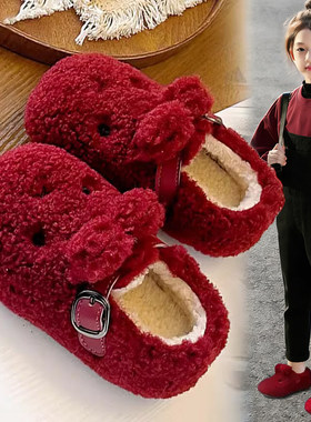 官网C&K女童红色棉鞋2025新款冬季加绒保暖儿童勃肯鞋女孩本命年