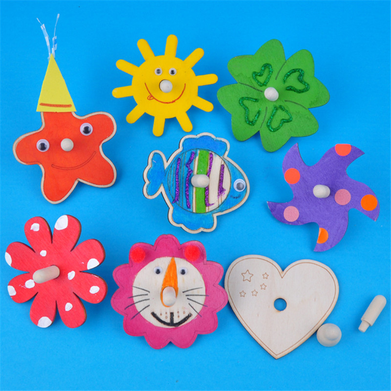 幼儿园儿童创意白胚木质激光陀螺幼儿自制绘画精品手工材料包diy