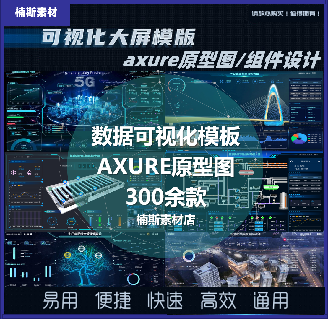 数据可视化原型axure物联网智慧可视化大屏组件库元件库数据图表