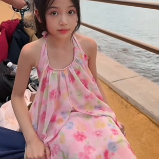 女童吊带裙子海边沙滩裙超美丁达尔裙大童女孩夏季连衣裙挂脖夏裙