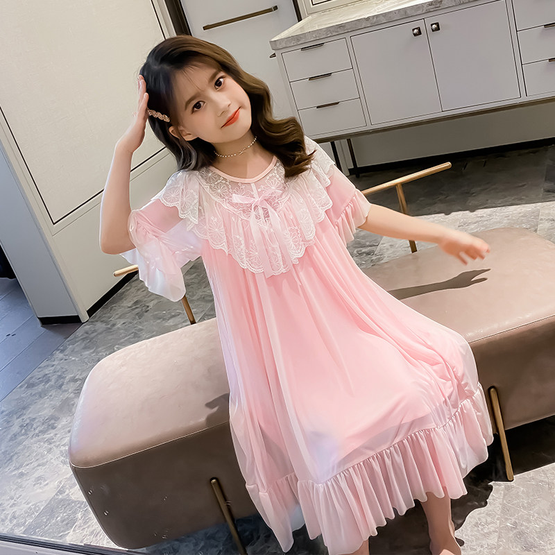 夏季女童蕾丝公主家居服套装