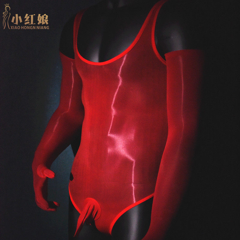 男士油亮超薄性感连体泳衣带JJ