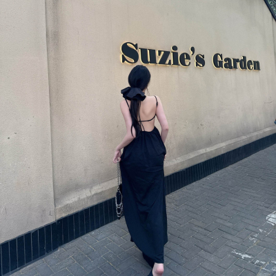 Nane南一自制款 梦回古早年 纯欲露背吊带连衣裙女新款度假长裙