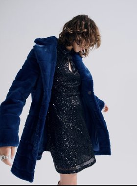 生日秒杀HU@SK港风聚会宝蓝色高级气场连衣裙显瘦减龄百搭通勤