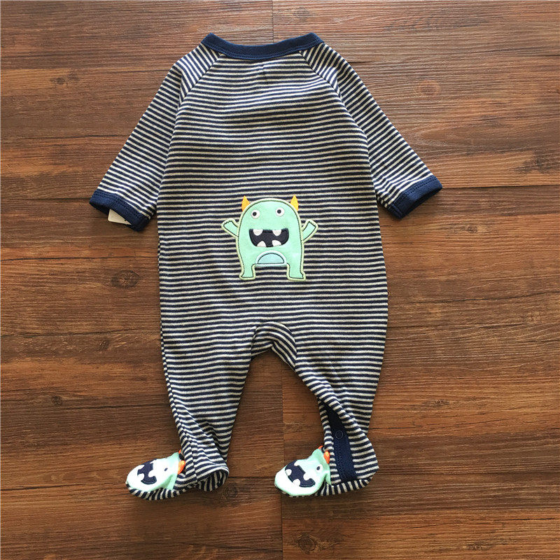 婴儿衣服可爱超萌春秋纯棉长袖0-3个月男宝宝初生外出包脚连体衣