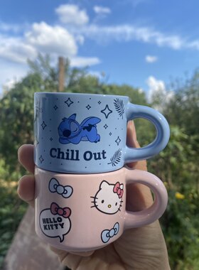 外贸出口小容量浓缩杯史迪仔hellokitty陶瓷杯卡通儿童礼物可爱