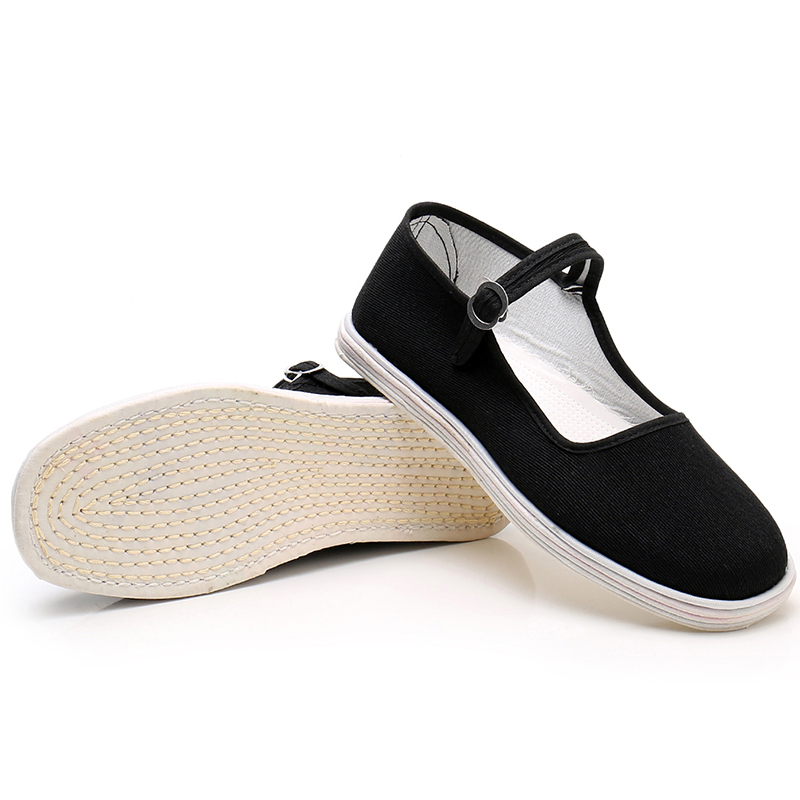 老北京布鞋女士千层底一字扣带酒店礼仪表演舞蹈鞋妈妈透气黑布鞋