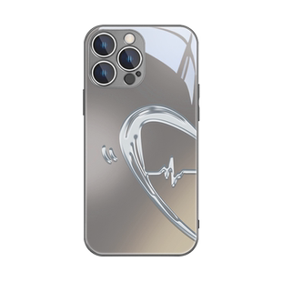 心电图爱心苹果15pro手机壳iPhone14新款16promax秀恩爱11/12情侣xsmax一对13小众7/8plus高级感mini玻璃xr套