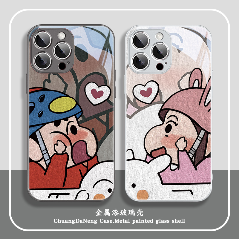 镜面玻璃适用苹果手机壳卡通油画