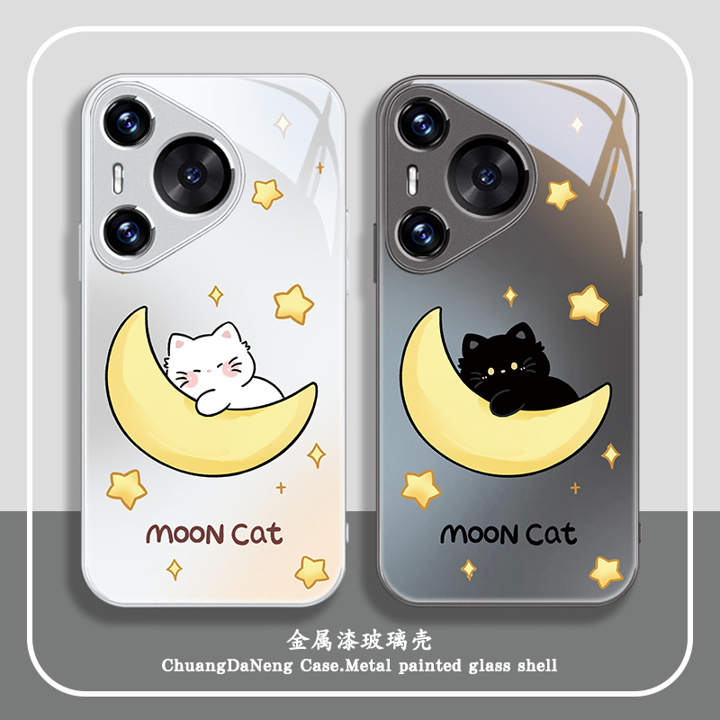 星星月亮猫咪适用华为手机壳可爱