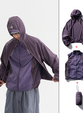 户外登山冲锋衣男士三合一可拆卸两件套反光设计感薄款连帽防嗮衣