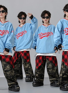 儿童街舞嘻哈演出服少儿潮酷架子鼓潮服走秀表演服男童棒球服套装