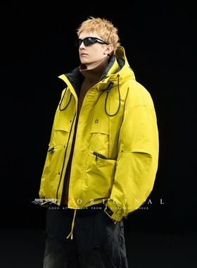 滑雪冬季羽绒服男新款加绒加厚冬装美式潮牌工装机能外套立领外套