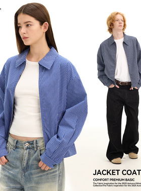 Miu系格纹Cleanfit廓形BOXY版型翻领宽松夹克外套男女秋冬新款