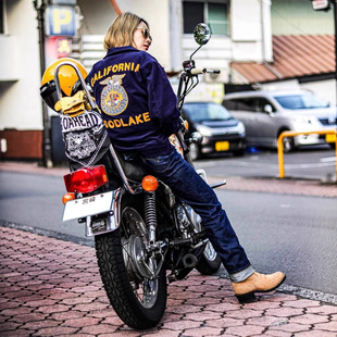 美式复古灯芯绒ffa夹克蓝色翻领刺绣长袖时尚情侣秋冬街头外套男