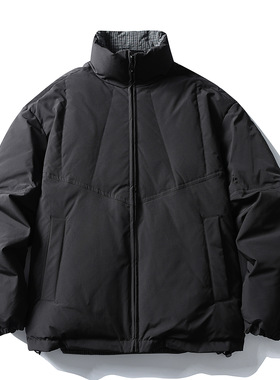 【两面穿】90白鸭绒日系复古哈林顿立领男女宽松工装羽绒服外套潮