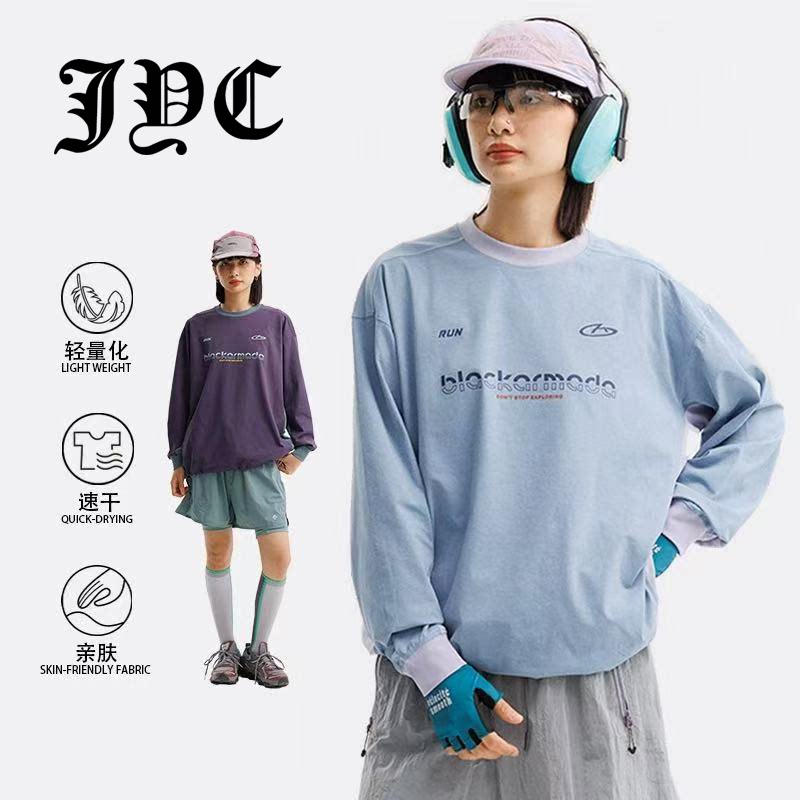 潮牌复古撞色长袖T恤男女款户外山系轻量化速干训练运动骑行上衣