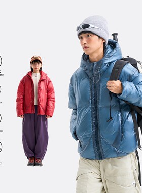棉服潮90白鸭绒羽绒服男女同款冬季保暖亮色连帽外套户外运动防水