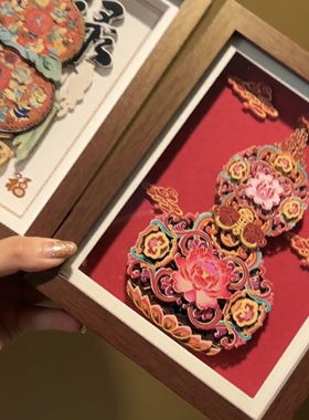 中式国风木质葫芦相框摆件剪纸