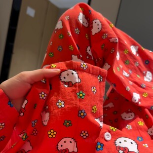 哈喽kitty睡衣女款冬季卡通可爱全棉家居服磨毛长袖长裤甜美套装