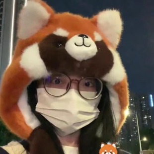 小浣熊护耳雷锋帽卡通新款防风可爱耳朵会动毛绒护耳帽情侣动耳帽