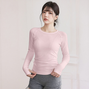 新款跑步修身透气运动长袖女速干显瘦瑜伽服弹力外穿训练健身上衣