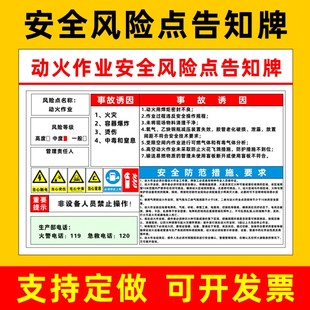动火作业安全风险点告知牌锅炉房仓库危险品配电房喷漆房工厂叉车行车起重机安全风险点告知卡警示牌标志牌
