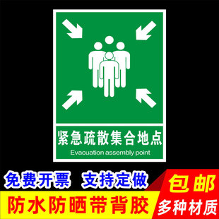 紧急疏散集合地点消防疏散指示标志紧急疏散集合点提示牌消防安全标识牌警告标志警示牌警告标示贴纸PVC定制