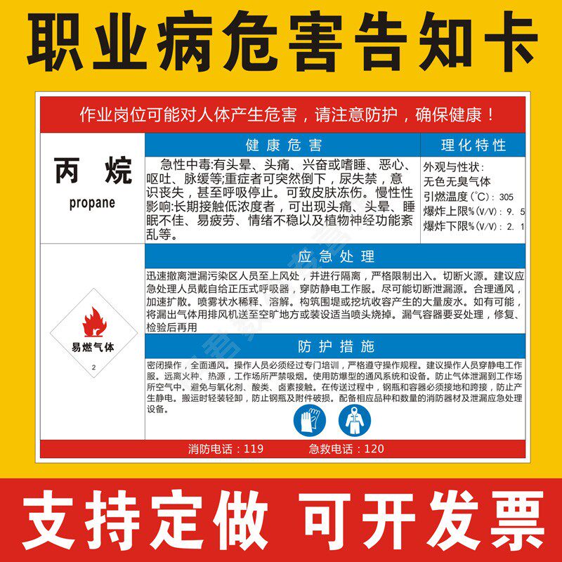 丙烷职业病危害告知卡安全风险生产周知卡提示标志标识工厂车间职业病危害告知牌警示牌全套PVC牌子贴纸定制_虎窝淘