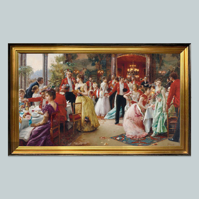 欧式横版宫廷人物装饰画聚会喜庆欢乐客厅壁画玄关走廊过道墙画