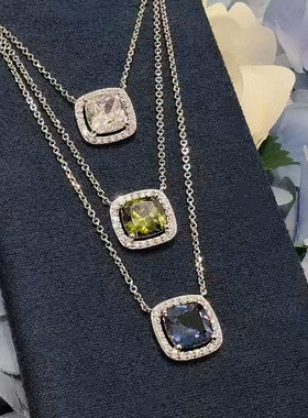 欧若风方形锆石卡其色项链