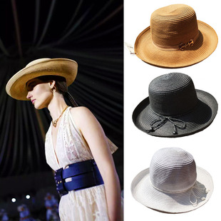 明星同款UV草帽蝴蝶结沙滩出游可折叠夏天遮阳翘边帽盆帽渔夫帽子