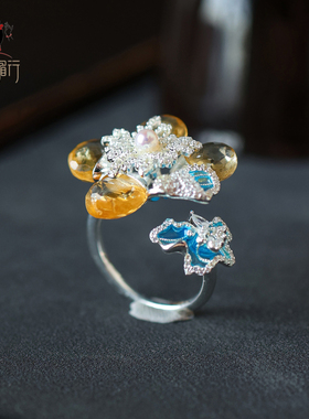 衣锦媚行S925银黄水晶花朵开口戒