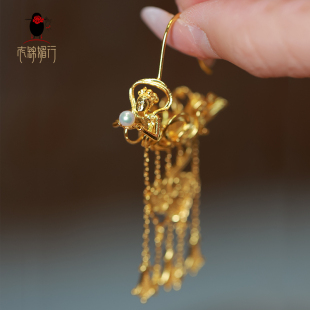 原创设计925银镀金仙子流苏耳环复古镂空花丝耳钩高级感 衣锦媚行
