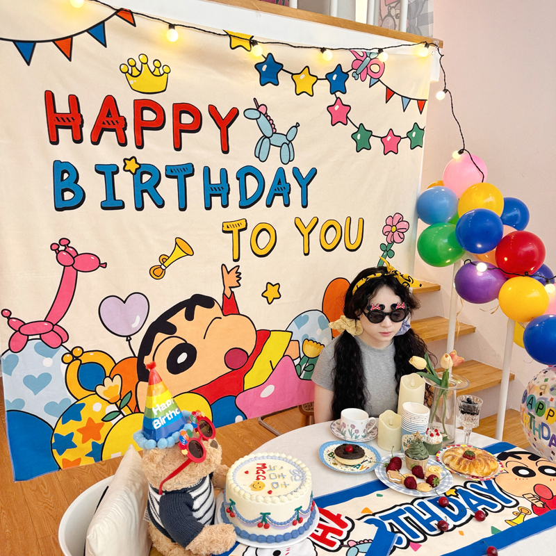 马吉吉蜡笔小新生日装饰背景布
