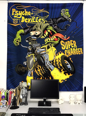 RATFINK复古美式漫画风机车摇滚个性装饰挂布卡通卧室墙布背景布